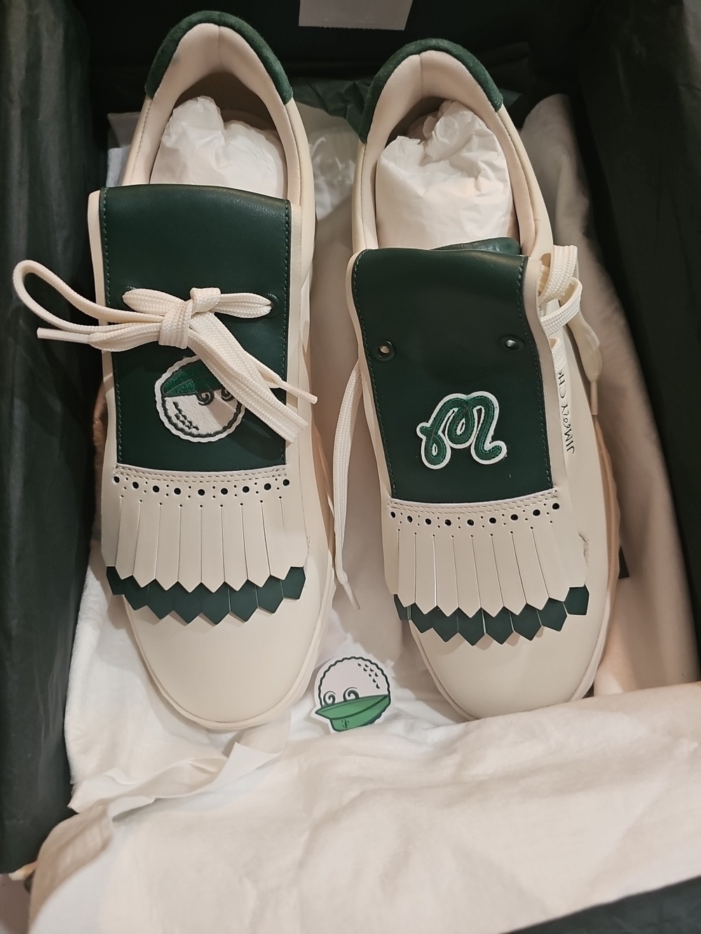 JIMMY CHOO x MALBON Golf Diamond Sneakers Latte Green Leather Kiltie Size 43 NIB